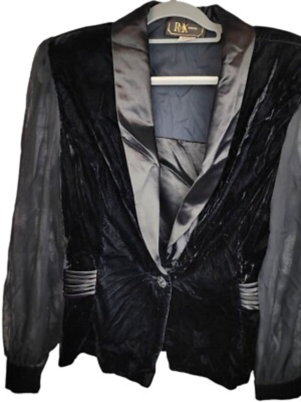 R&K Vintage Black Velvet Blazer with Sheer Sleeves sz 18